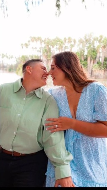 Couple laughing during an engagement session